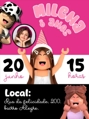 Convite de Aniversário Roblox com Foto para Editar Online
