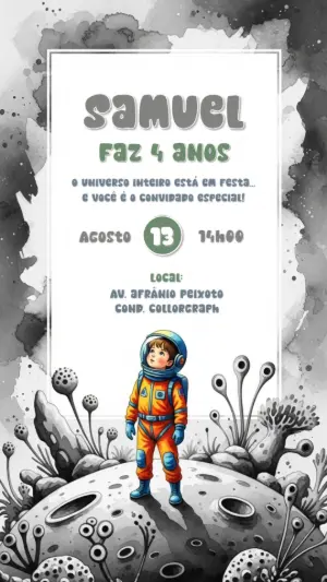 Convite de Aniversário Astronauta Editável Online