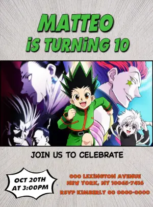 Hunter x Hunter Birthday Invitation | Editable Anime Template