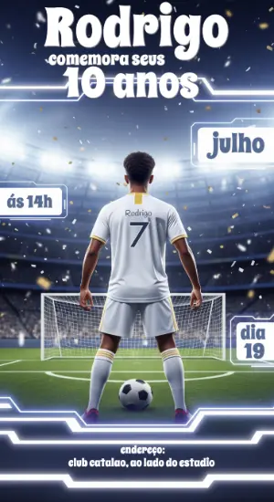 Convite Aniversário Futebol Estádio para Editar Online