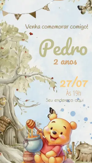 Convite Animado Aniversário Ursinho Pooh Editável