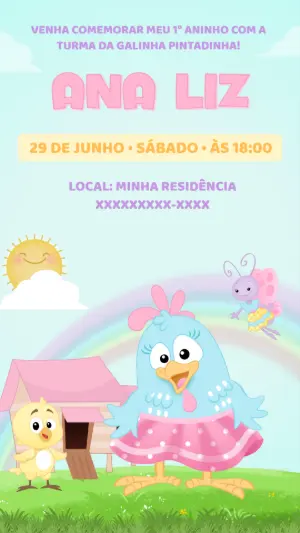 Convite de Aniversário Galinha Pintadinha para Editar Online