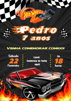 Convite de Aniversário Hot Wheels com Carros para Editar Online