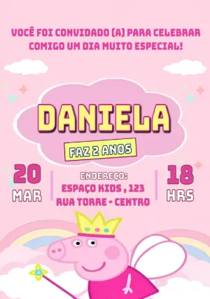 Convite de Aniversário Peppa Pig Fada para Editar Online