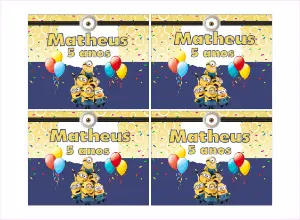 Rótulo de Aniversário Minions para Marmitinha para Editar