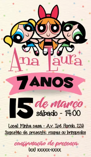 Convite Aniversário Meninas Superpoderosas para Editar Online