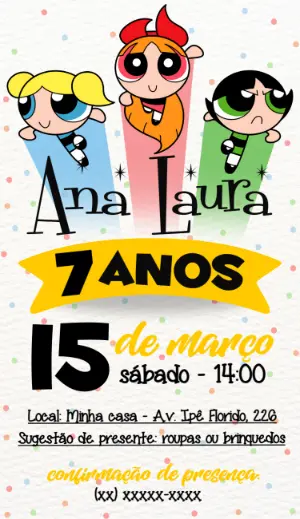 Convite Aniversário Meninas Superpoderosas para Editar Online