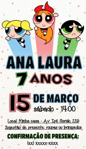 Convite Aniversário Meninas Super Poderosas para Editar Online