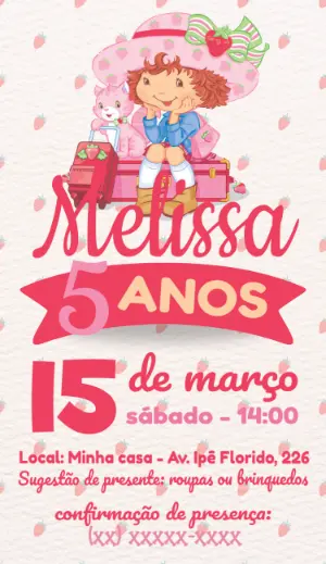 Convite de Aniversário Moranguinho para Editar Online