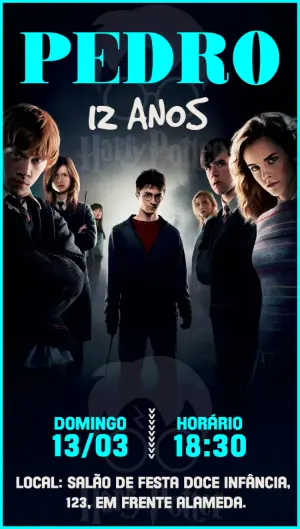 Convite de Aniversário Harry Potter com Personagens para Editar