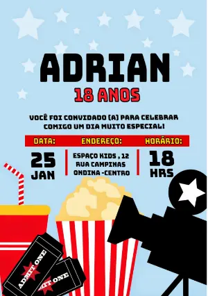 Convite de Aniversário Tema Cinema para Editar Online