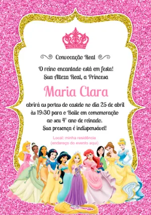 Invitación de cumpleaños Princesas – Estático – Convites digitais - Edite você mesmo