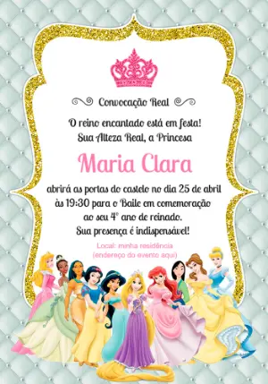 Invitación de cumpleaños Princesas – Estático – Convites digitais - Edite você mesmo