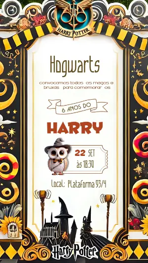 Convite de Aniversário Harry Potter para Editar Online