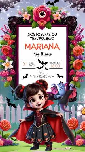 Convite Aniversário Vampira Halloween para Editar Online