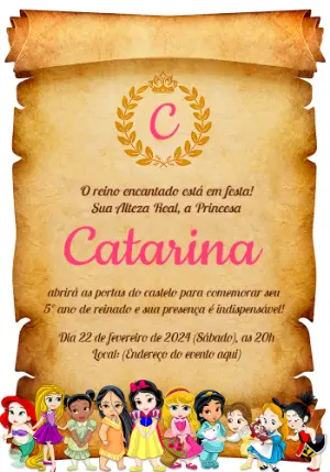 Invitación de cumpleaños Princesas – Estático – Convites digitais - Edite você mesmo