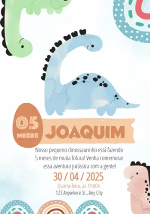 Convite Mesversário Dinossauro Baby para Editar Online