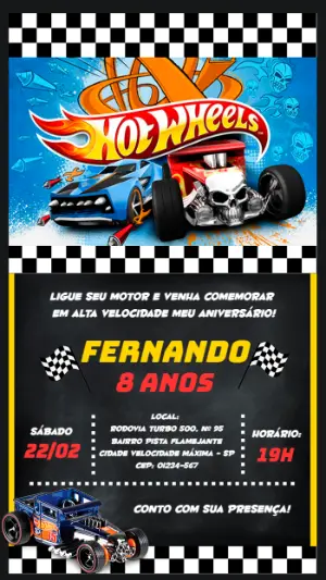 Convite de Aniversário Hot Wheels Editável Online para Imprimir