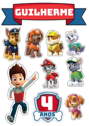 Topo de Bolo Patrulha Canina com Personagens para Editar