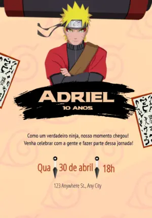 Convite de Aniversário Naruto Editável Online para Imprimir