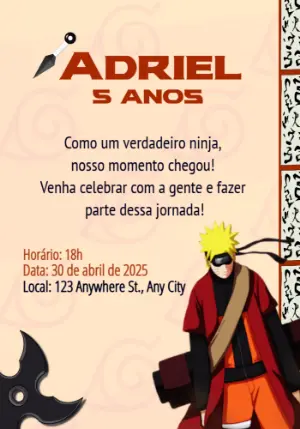 Convite de Aniversário Naruto Editável Online para Imprimir
