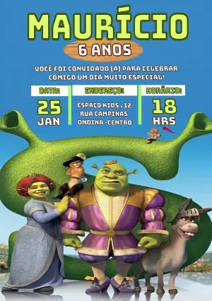 Convite de Aniversário Shrek e Fiona para Editar Online