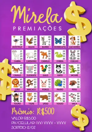 Cartela de Rifa de Bichos Editável para Imprimir