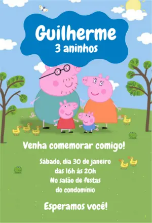 Convite de Aniversário Peppa Pig e Família para Editar Online