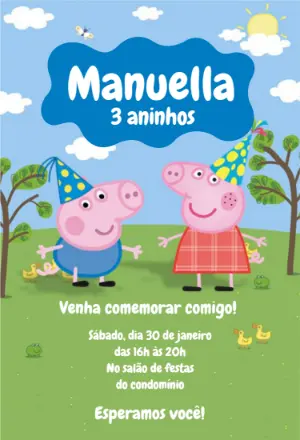 Convite Aniversário Peppa Pig para Editar Online