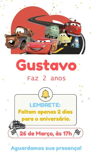 Convite de Aniversário Carros com Personagens para Editar Online