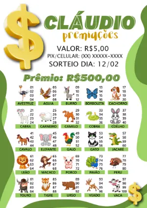 Cartela de Rifa de Animais com Números para Editar Online