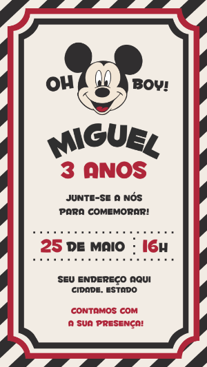 Convite Aniversário Mickey Mouse para Editar Online