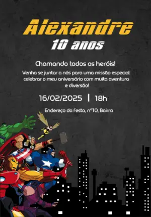 Invitación de cumpleaños Los Vengadores – Estático – Beatriz Lopes dos Anjos