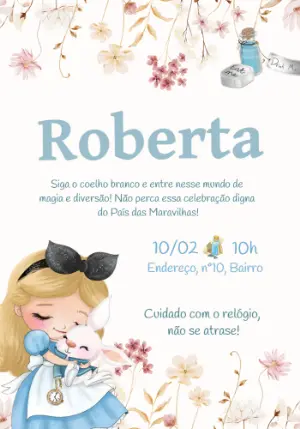 Convite Aniversário Alice no País das Maravilhas para Editar Online