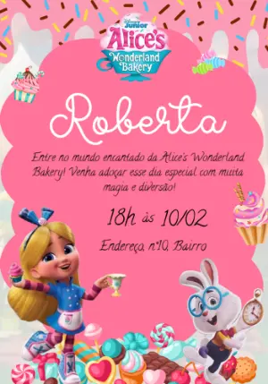 Convite Aniversário Alice's Wonderland Bakery para Editar Online
