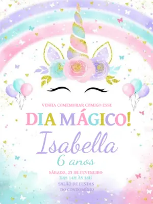 Convite de Aniversário Unicórnio Mágico para Editar Online