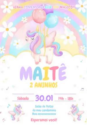 Convite de Aniversário Unicórnio Mágico para Editar Online