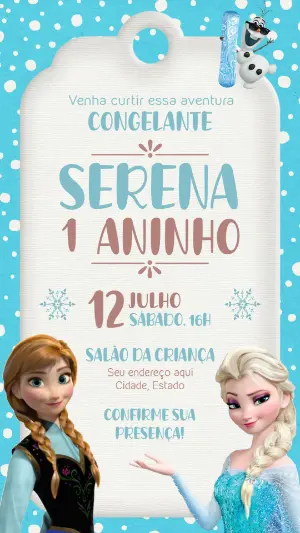 Convite Aniversário Frozen com Anna e Elsa para Editar Online