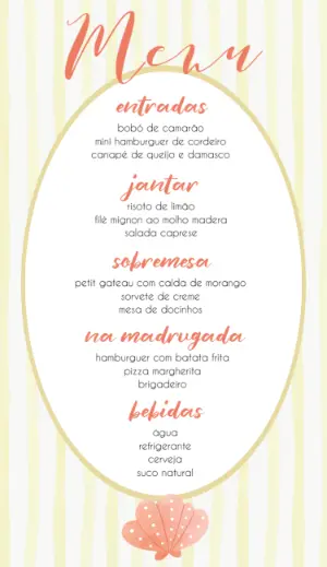 Cardápio de Casamento Concha do Mar para Editar Online
