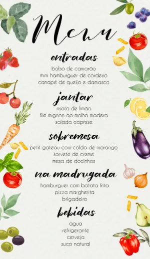 Menu de Casamento Italiano Aquarela para Editar Online