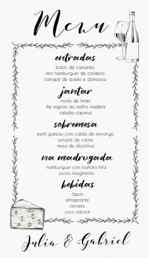Menu de Casamento Elegante Preto e Branco para Editar Online