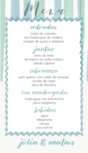 Menu de Casamento Aquarela Listrado para Editar Online