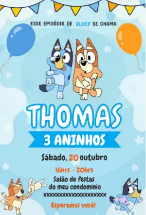 Invito di compleanno Bluey – Statico – Ana Clara