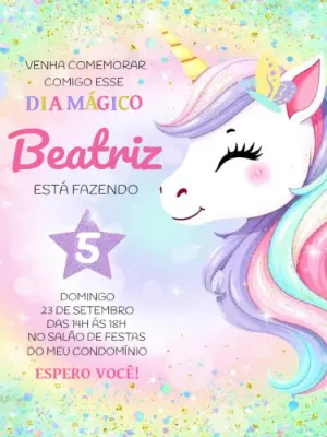 Convite de Aniversário Unicórnio Mágico para Editar Online
