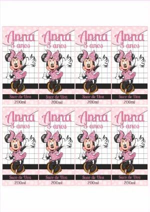 Rótulo Editável para Suco Aniversário Minnie Mouse