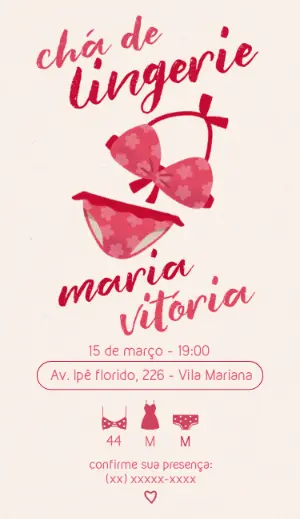 Convite Chá de Lingerie Moderno com Ilustração para Editar