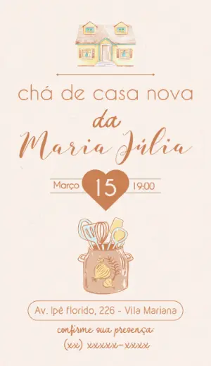 Convite Chá de Casa Nova Aquarela para Editar Online