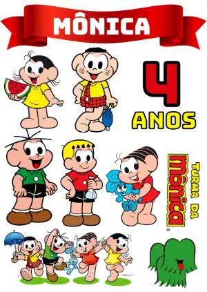Topo de Bolo Turma da Mônica Editável para Imprimir