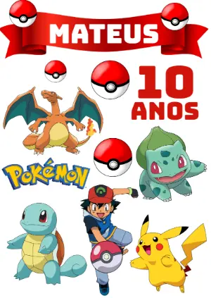 Topo de Bolo Pokémon com Personagens para Editar Online