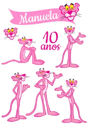 Topo de Bolo Pantera Cor de Rosa para Editar Online